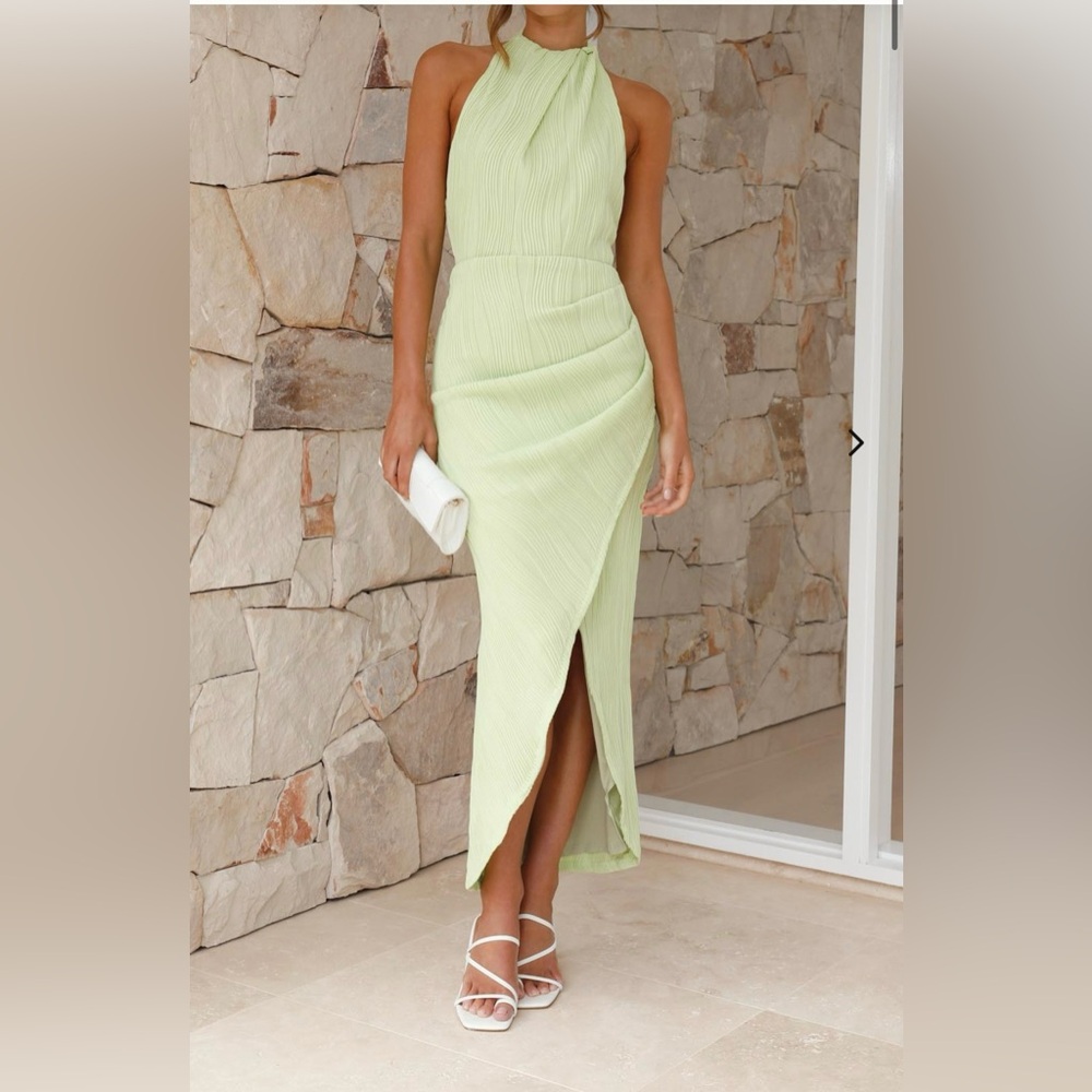 Halter top open back full length dress